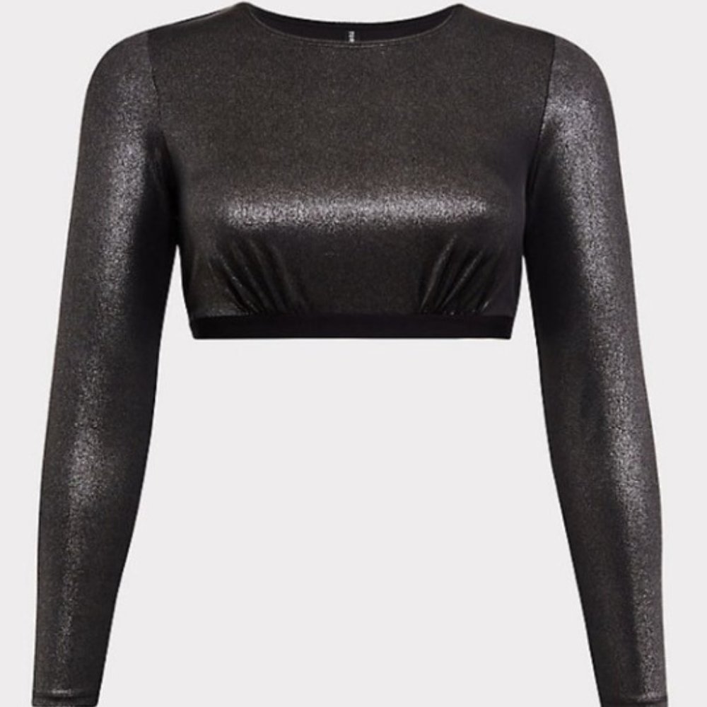 NWT SILVER METALLIC LONG SLEEVE UNDER-IT-ALL CROP TOP
